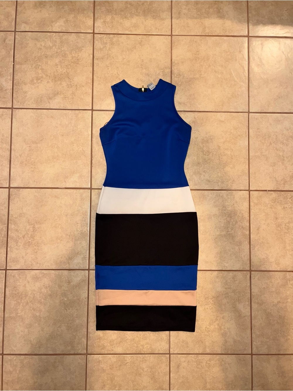 Sleeveless Colorblock Midi Dress in Royal Blue, Black & White